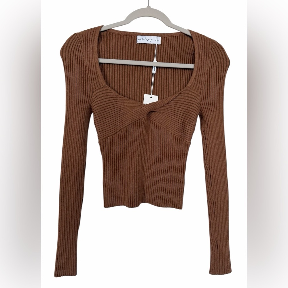 Petal & Pup Akopo Long Sleeve Sweater Top Cognac Brown NWT Size Medium